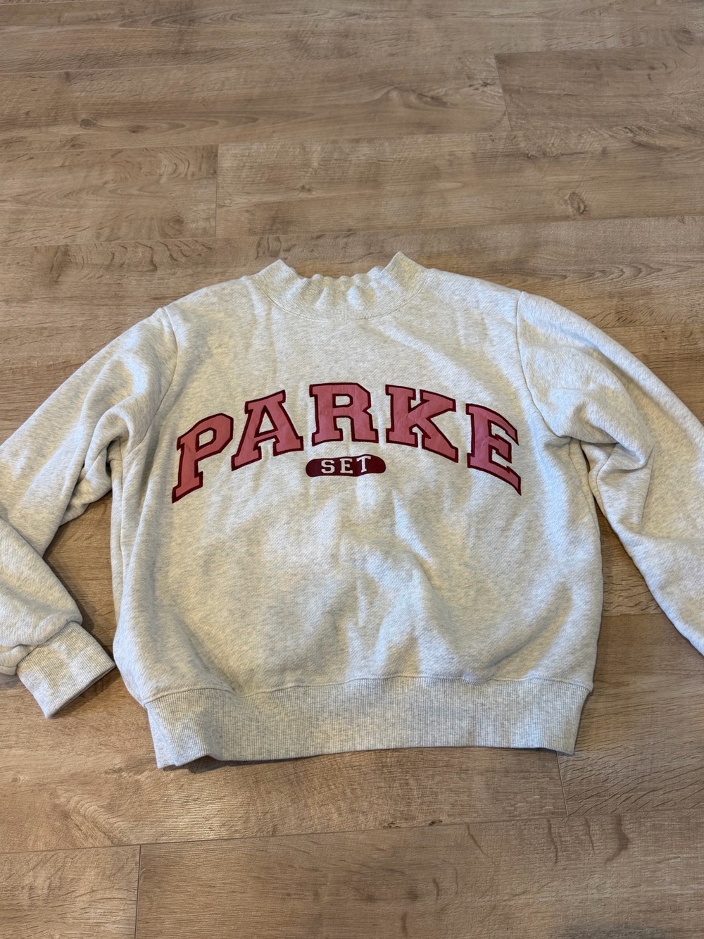 Parker Light Gray Crewneck Sweatshirt with Red Graphic Logo